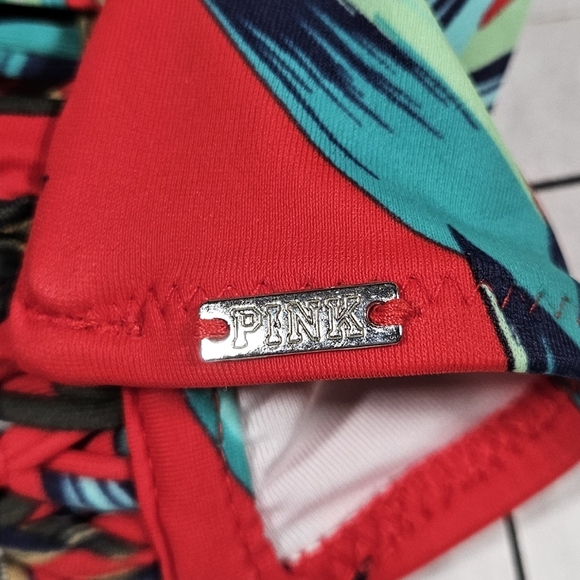 PINK By Victoria's Secret Wrap Front Bikini Top, Red Tropical, Small - Picture 5 of 14